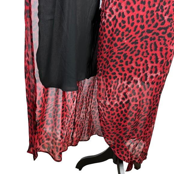 Bardot | NWT Red Leopard Print Chiffon Midi Wrap Dress - Picture 8 of 10